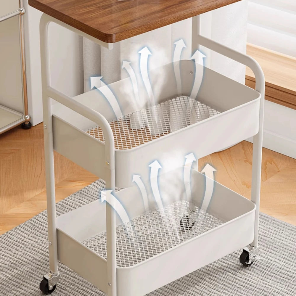 Rolling Snack Stand 2-Tier Storage Cart Side Table Trolley,Metal Serving Cart Carbon Steel Mobile Bar Trolley with Wheels for Living Room Kitchen Casters Tabletop
