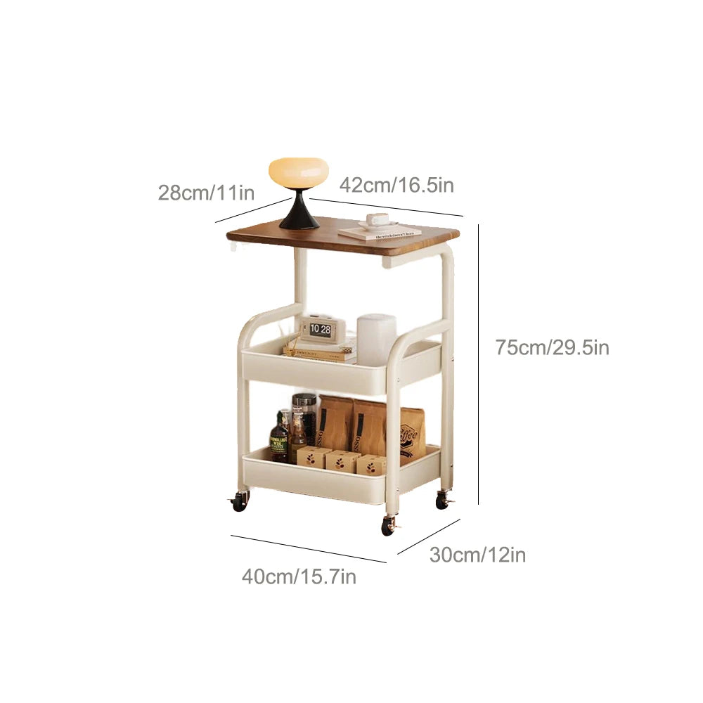 Rolling Snack Stand 2-Tier Storage Cart Side Table Trolley,Metal Serving Cart Carbon Steel Mobile Bar Trolley with Wheels for Living Room Kitchen Casters Tabletop