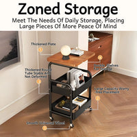 Rolling Snack Stand 2-Tier Storage Cart Side Table Trolley,Metal Serving Cart Carbon Steel Mobile Bar Trolley with Wheels for Living Room Kitchen Casters Tabletop