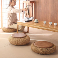 Knitted Leather Seat Pouf