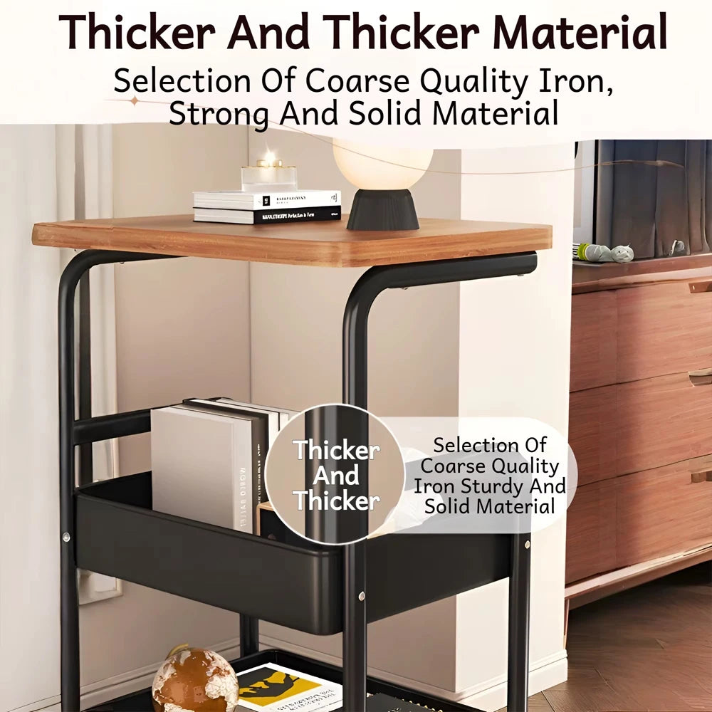 Rolling Snack Stand 2-Tier Storage Cart Side Table Trolley,Metal Serving Cart Carbon Steel Mobile Bar Trolley with Wheels for Living Room Kitchen Casters Tabletop