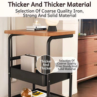 Rolling Snack Stand 2-Tier Storage Cart Side Table Trolley,Metal Serving Cart Carbon Steel Mobile Bar Trolley with Wheels for Living Room Kitchen Casters Tabletop