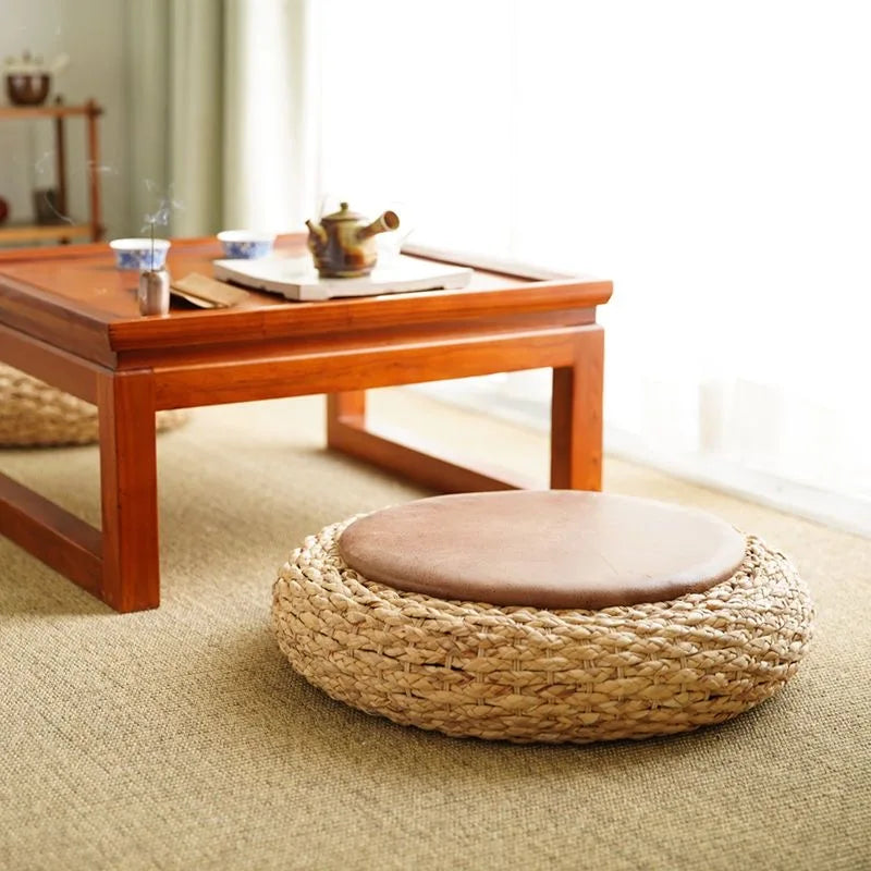 Knitted Leather Seat Pouf