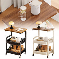 Rolling Snack Stand 2-Tier Storage Cart Side Table Trolley,Metal Serving Cart Carbon Steel Mobile Bar Trolley with Wheels for Living Room Kitchen Casters Tabletop