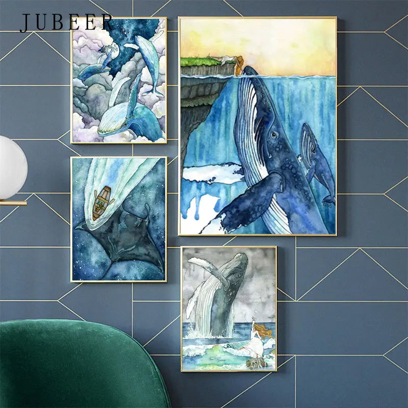 Watercolor Whale Canvas Print