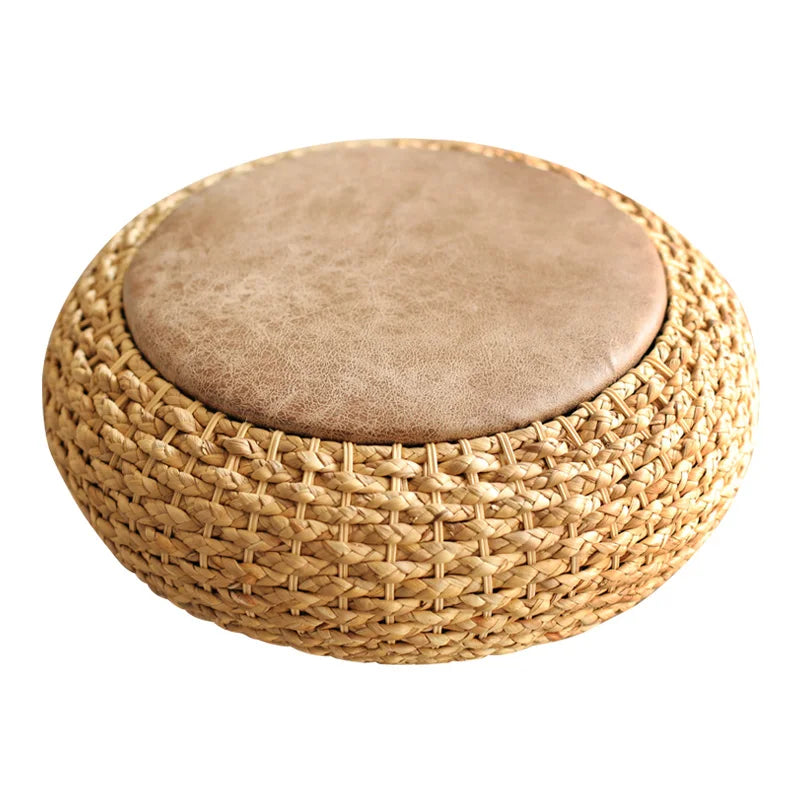 Knitted Leather Seat Pouf