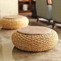 Knitted Leather Seat Pouf