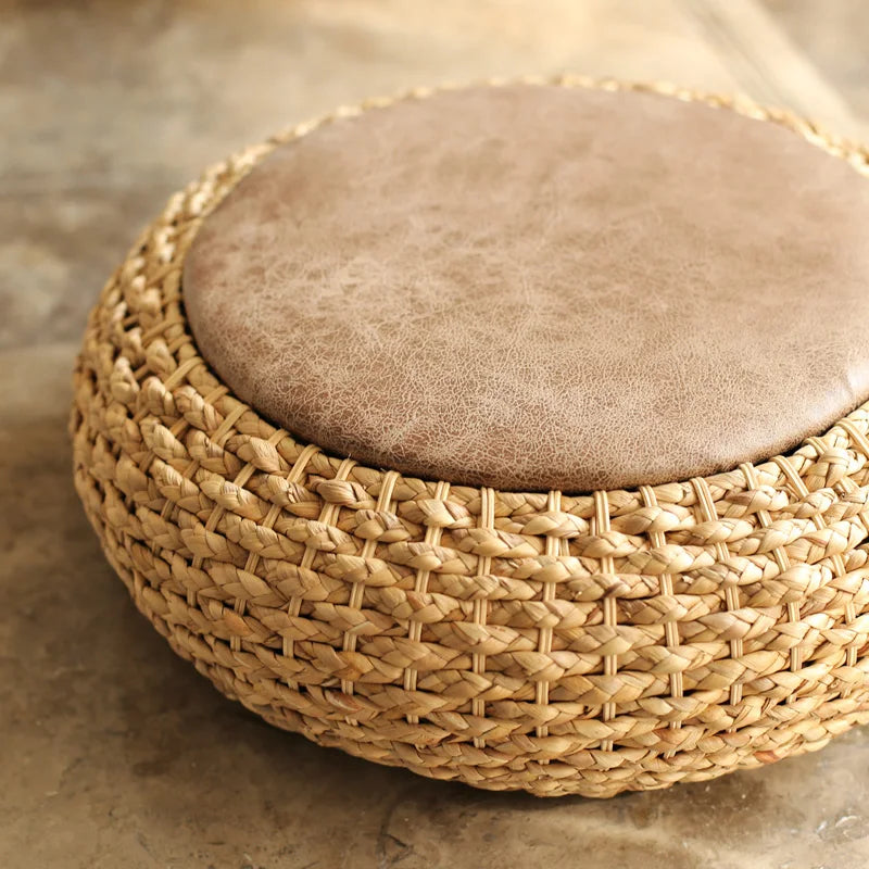 Knitted Leather Seat Pouf