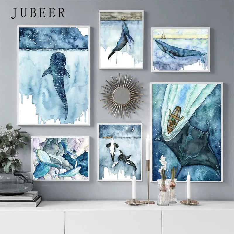 Watercolor Whale Canvas Print