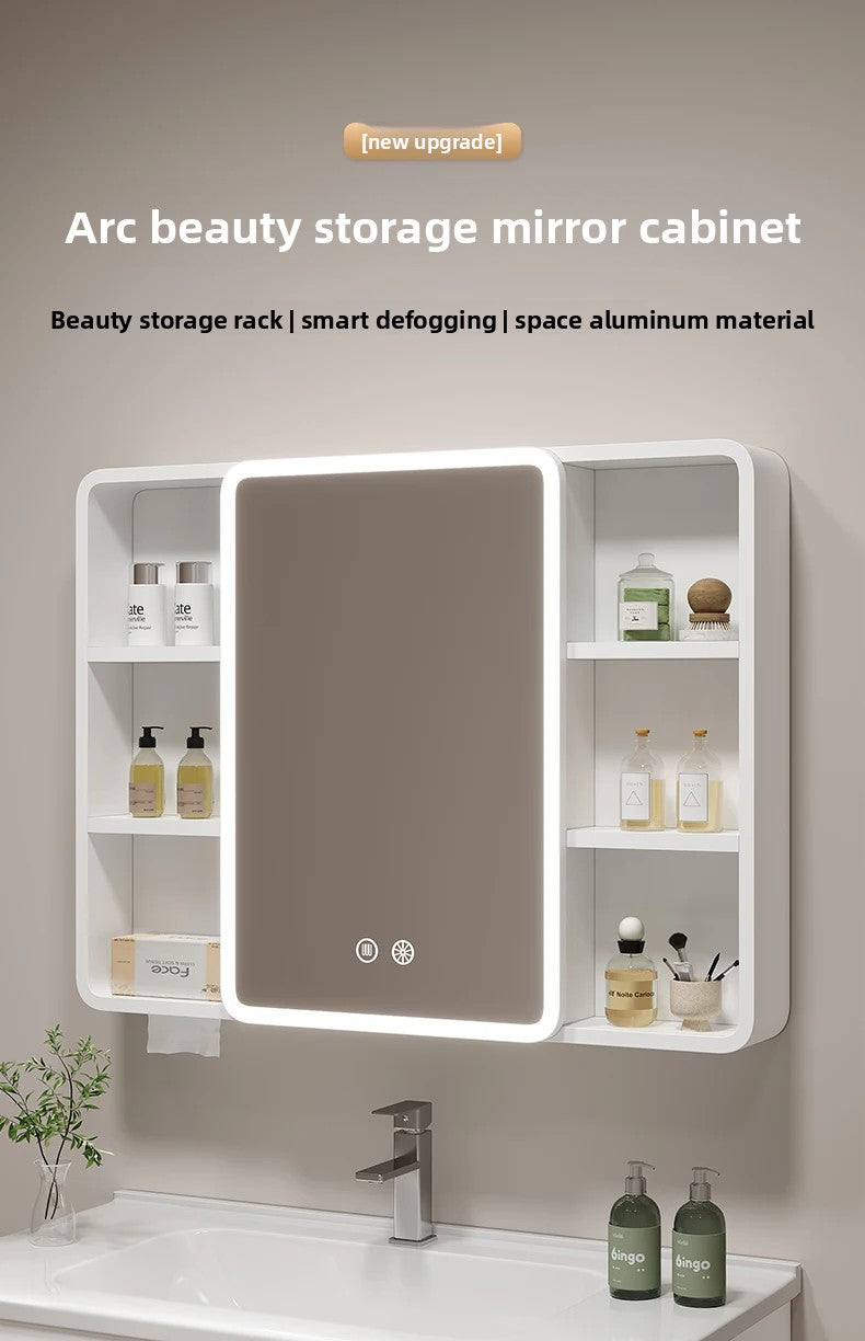 Corner Round Aluminium Mirror Cabinet – Wall Mounted Bathroom Storage