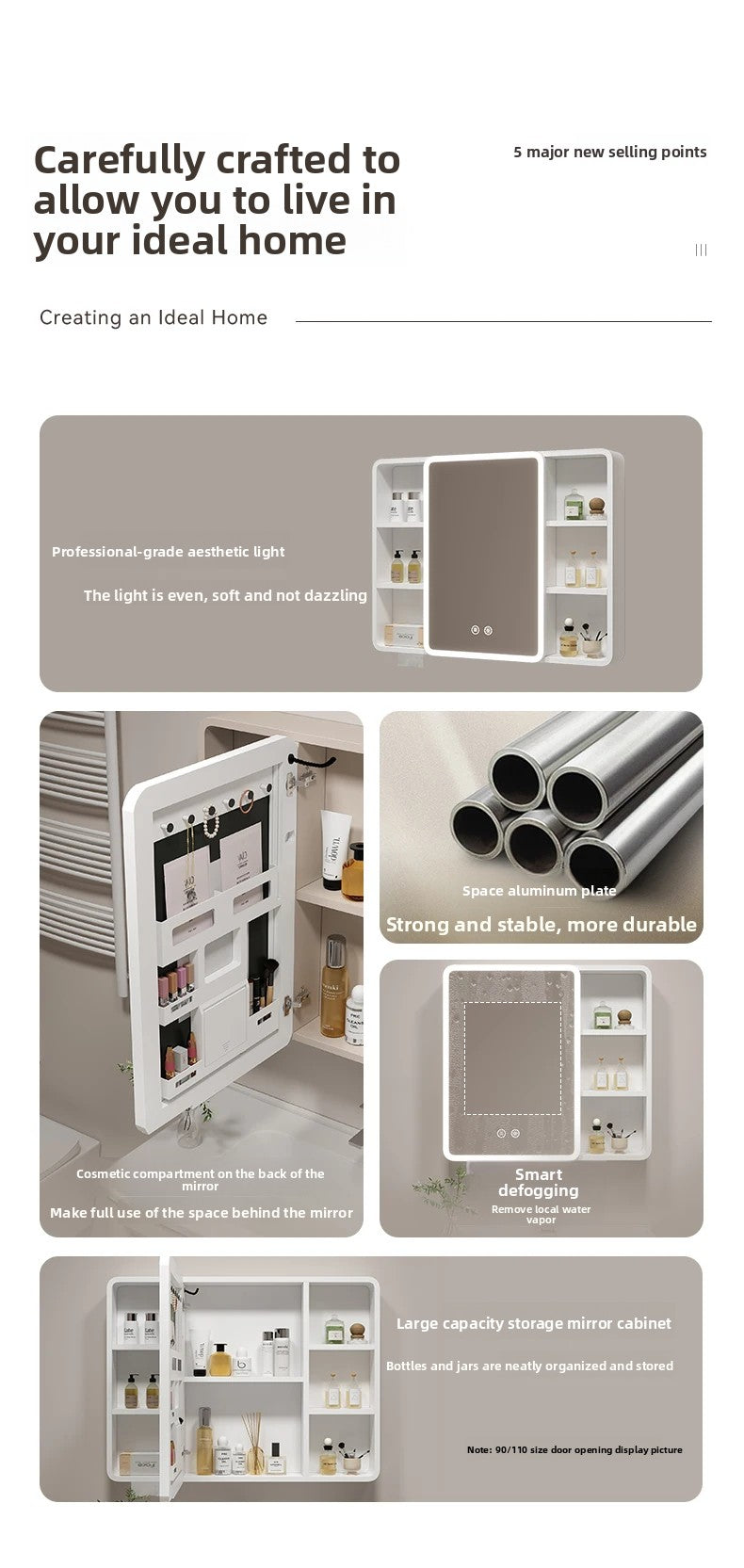 Corner Round Aluminium Mirror Cabinet – Wall Mounted Bathroom Storage