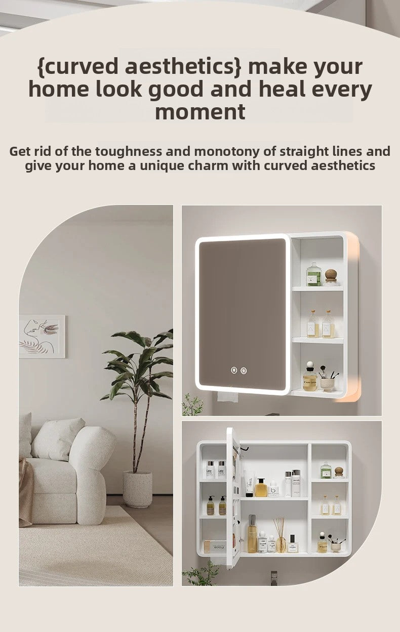 Corner Round Aluminium Mirror Cabinet – Wall Mounted Bathroom Storage