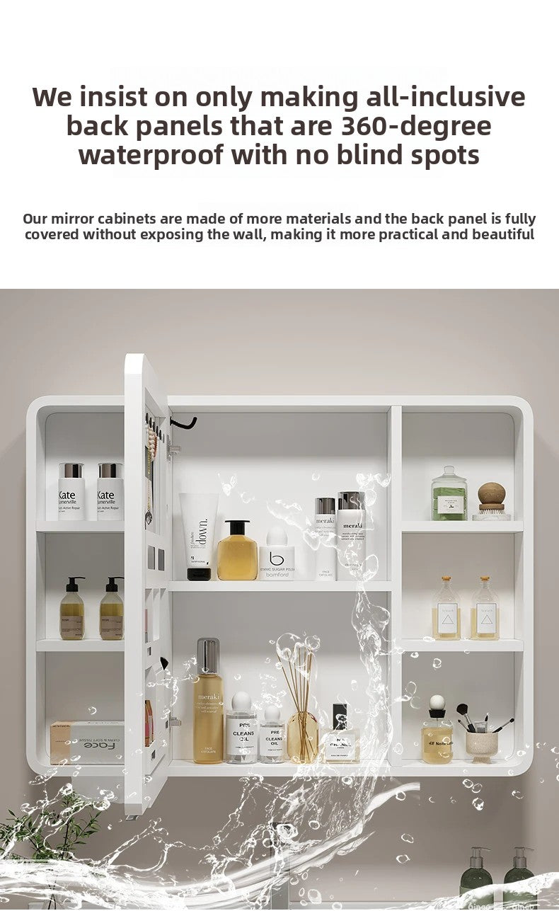 Corner Round Aluminium Mirror Cabinet – Wall Mounted Bathroom Storage