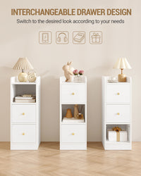 Slim Bedside Table, Narrow Side Table with 2 Drawers, Bedside Cabinet with Open Compartment, Adjustable Drawer Position