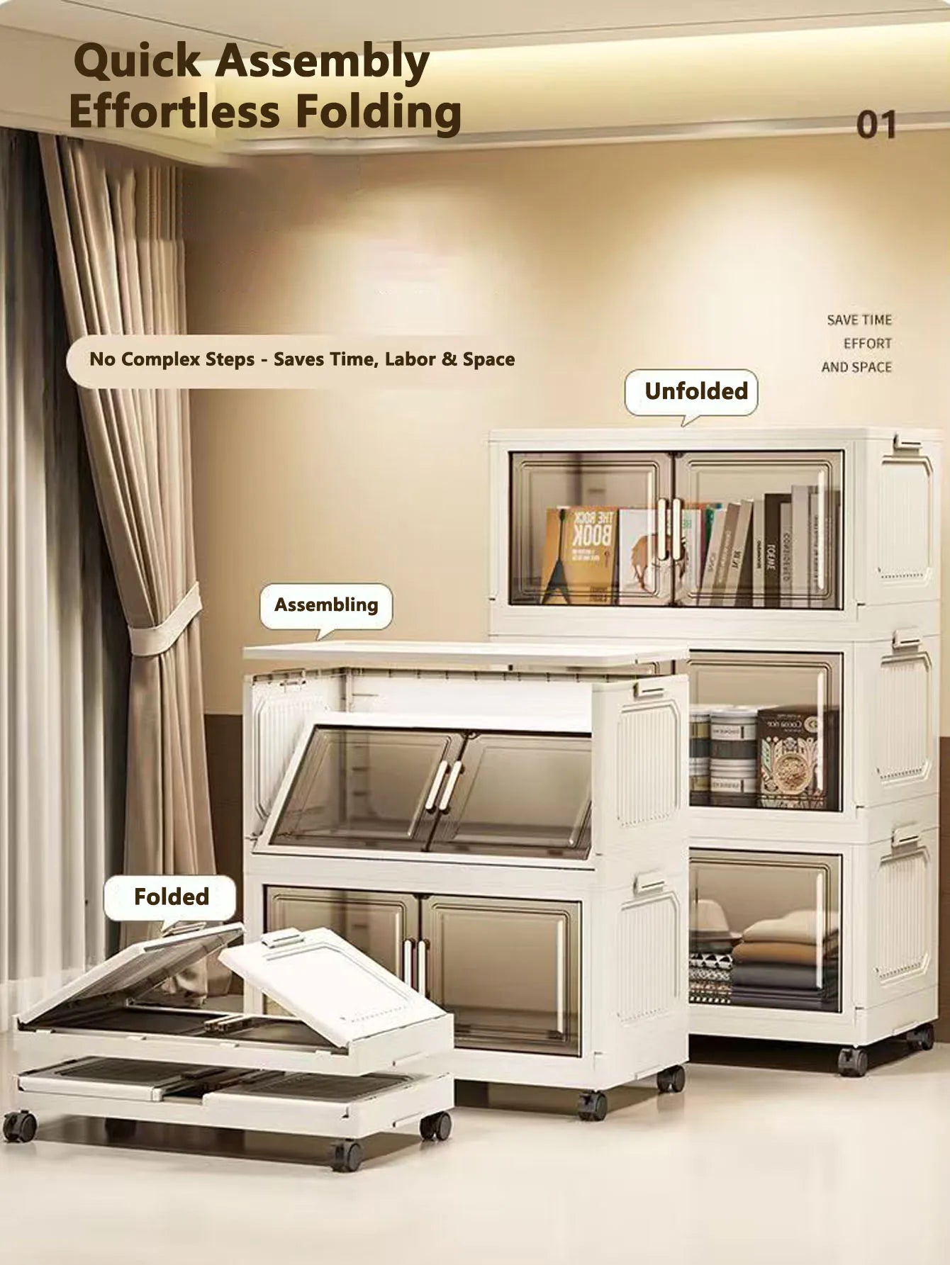 Large Capacity Multifunction Folding Storage Cabinet Dustproof Wardrobe Closet Organizer Easy-to-Install Storage Boxes