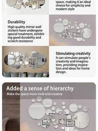 26pcs/Set 3D Round Mirror Wall Sticker Self-Adhesive Diy Decoration Bedroom Living Room Bathroom Background Decoration
