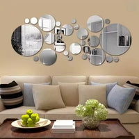 26pcs/Set 3D Round Mirror Wall Sticker Self-Adhesive Diy Decoration Bedroom Living Room Bathroom Background Decoration