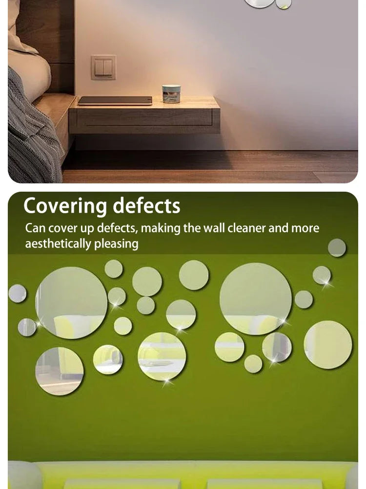 26pcs/Set 3D Round Mirror Wall Sticker Self-Adhesive Diy Decoration Bedroom Living Room Bathroom Background Decoration