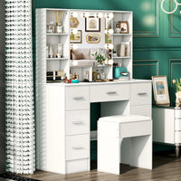 Minimalist Natural Wood Vanity with Light-Up Mirror – 3 Light Modes, Slide-Out Drawers & Shelves