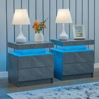 Nightstand Set of 2 LED Nightstand with 2 Drawers, Bedside Table with Drawers for Bedroom, Side Bed Table with LED, Customized