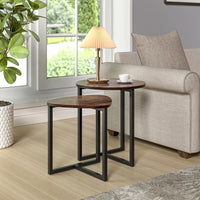 Voltsify Brown Round and Triangular Wooden Tabletop Nesting Side Table Set Modern Coffee Table Bedside Table