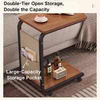C Shaped Side Table 2-Tier Open Storage 60KG Load Capacity Versatile End Table with Storage Bag for Living Room Bedroom Office