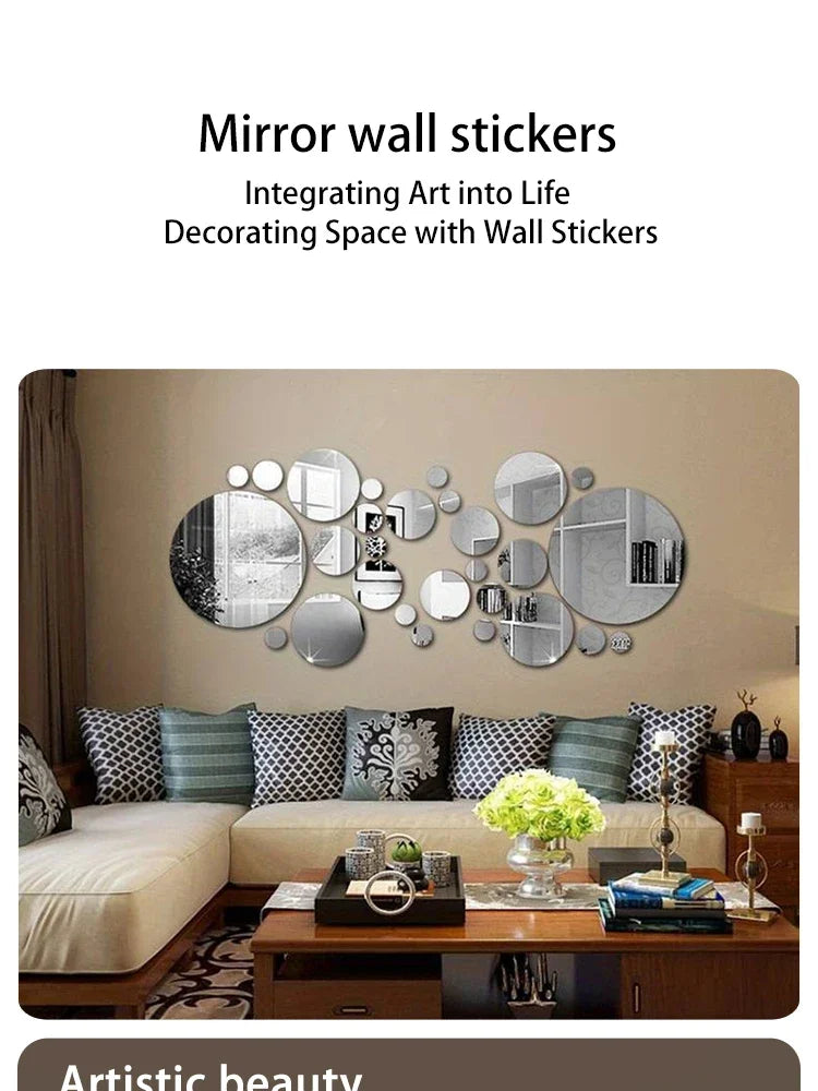 26pcs/Set 3D Round Mirror Wall Sticker Self-Adhesive Diy Decoration Bedroom Living Room Bathroom Background Decoration