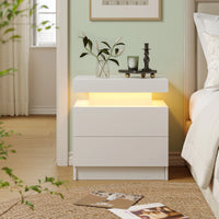 Cubehom LED Bedside Table with 2 Drawers Modern Bedside Table LED Nightstands for Bedroom