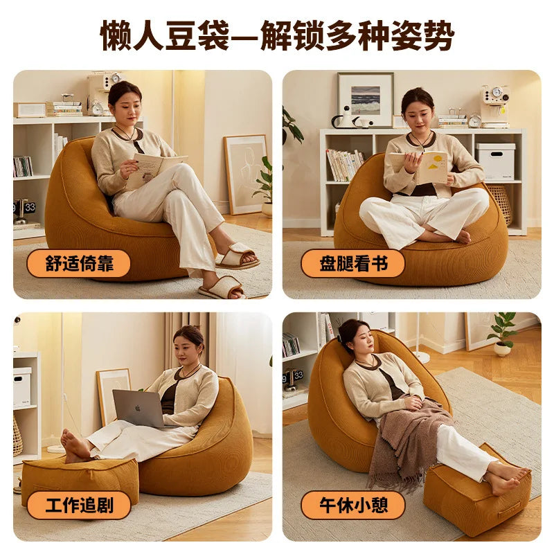 Bean Bag Lazy Corduroy Comfortable Sofa Single Bed Tatami Bedroom Balcony Casual Lightweight Small Sofa Living Room 2024 New