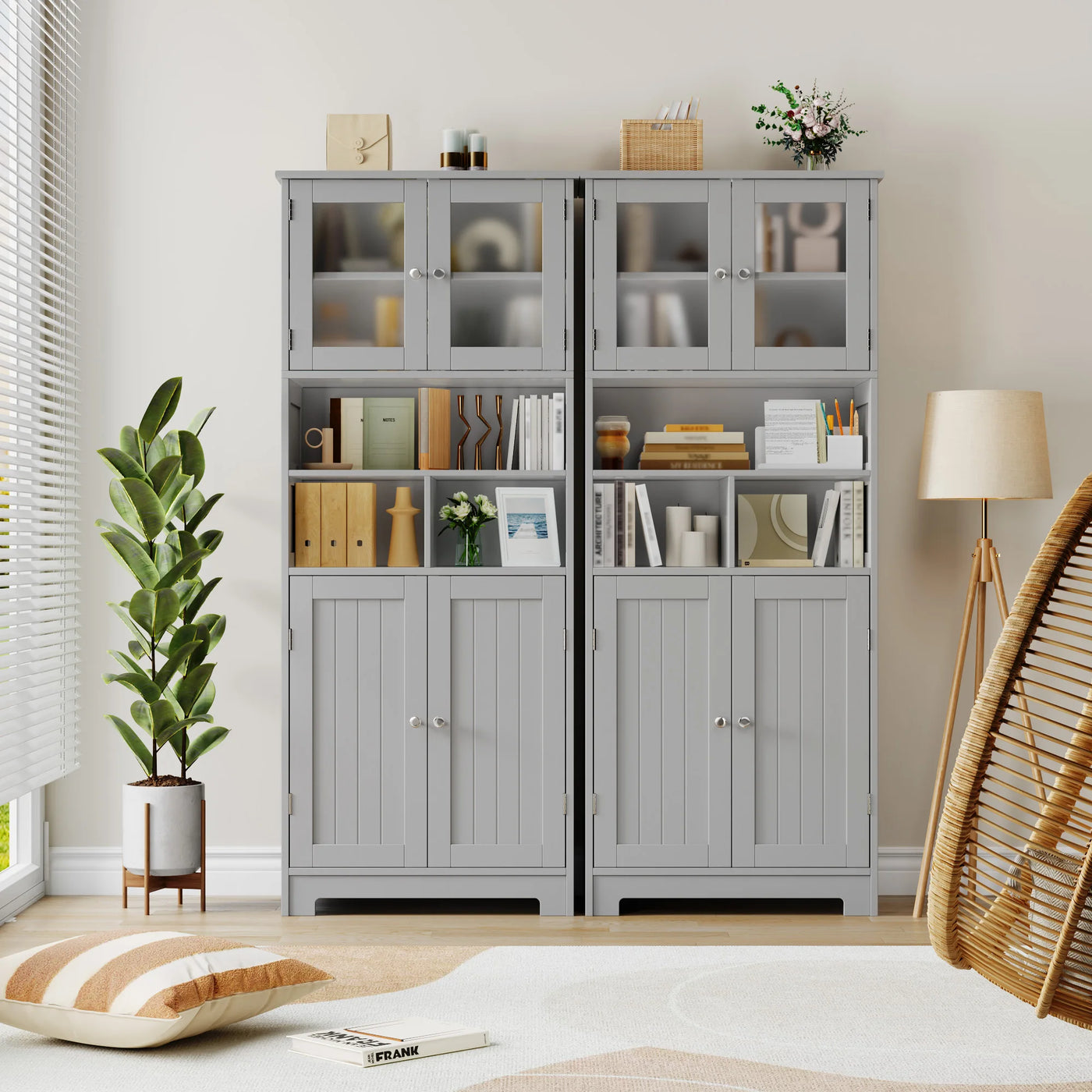 Bathroom wardrobe High, Bathroom wardrobe High wardrobe with 4 Doors Adjustable Floor Kitchen wardrobe High wardrobe Wood