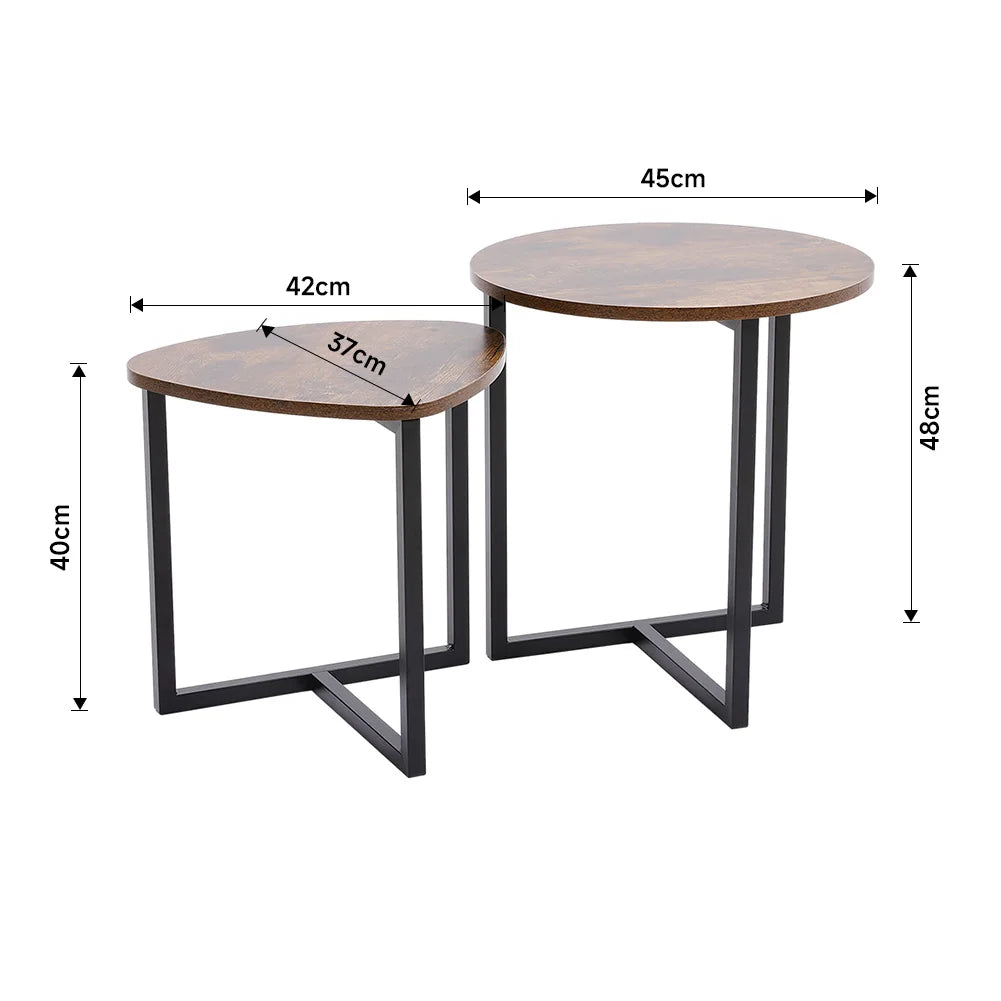 Voltsify Brown Round and Triangular Wooden Tabletop Nesting Side Table Set Modern Coffee Table Bedside Table