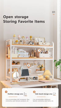 Bookcase With Grid Bookshelf Desktop Multi-layer Wrought Iron Shelf Student Computer Desk Table Hole Board Table Wooden Shelves