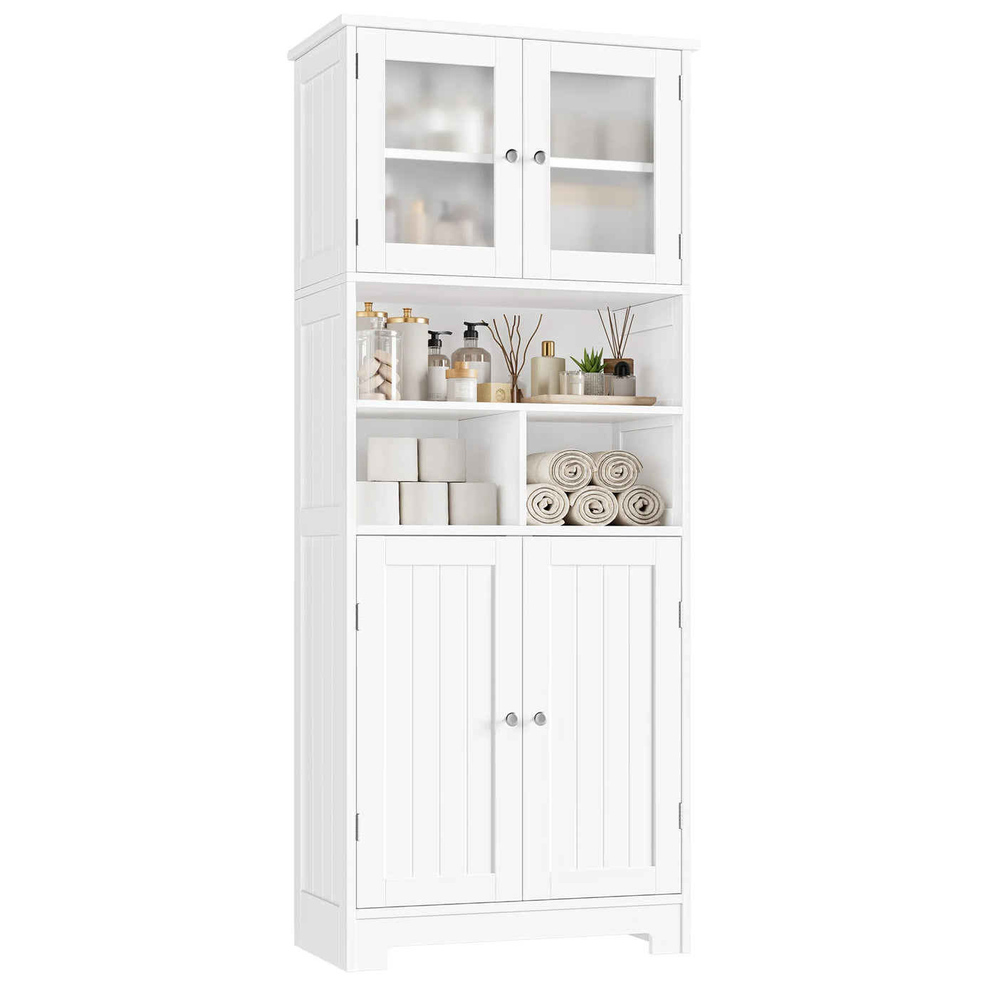 Bathroom wardrobe High, Bathroom wardrobe High wardrobe with 4 Doors Adjustable Floor Kitchen wardrobe High wardrobe Wood