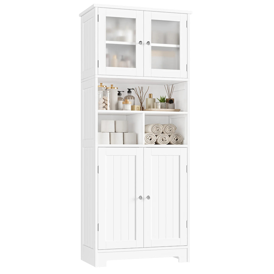 Bathroom wardrobe High, Bathroom wardrobe High wardrobe with 4 Doors Adjustable Floor Kitchen wardrobe High wardrobe Wood