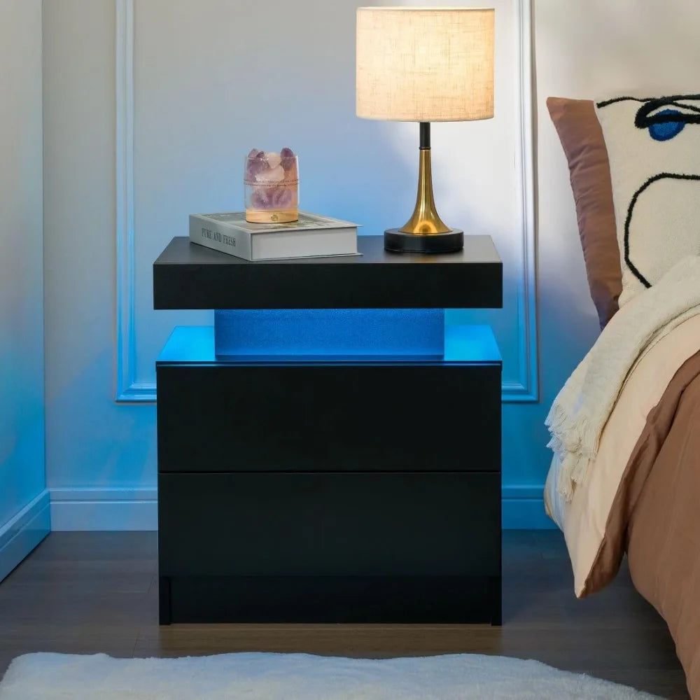 Nightstand Set of 2 LED Nightstand with 2 Drawers, Bedside Table with Drawers for Bedroom, Side Bed Table with LED, Customized