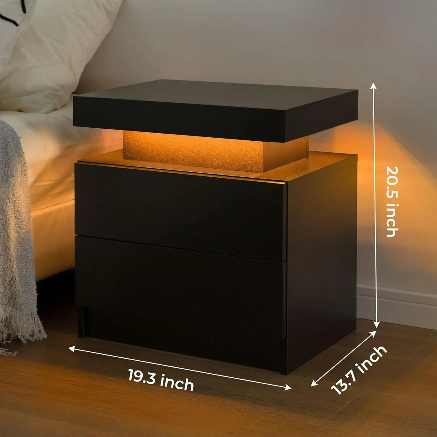 Nightstand Set of 2 LED Nightstand with 2 Drawers, Bedside Table with Drawers for Bedroom, Side Bed Table with LED, Customized