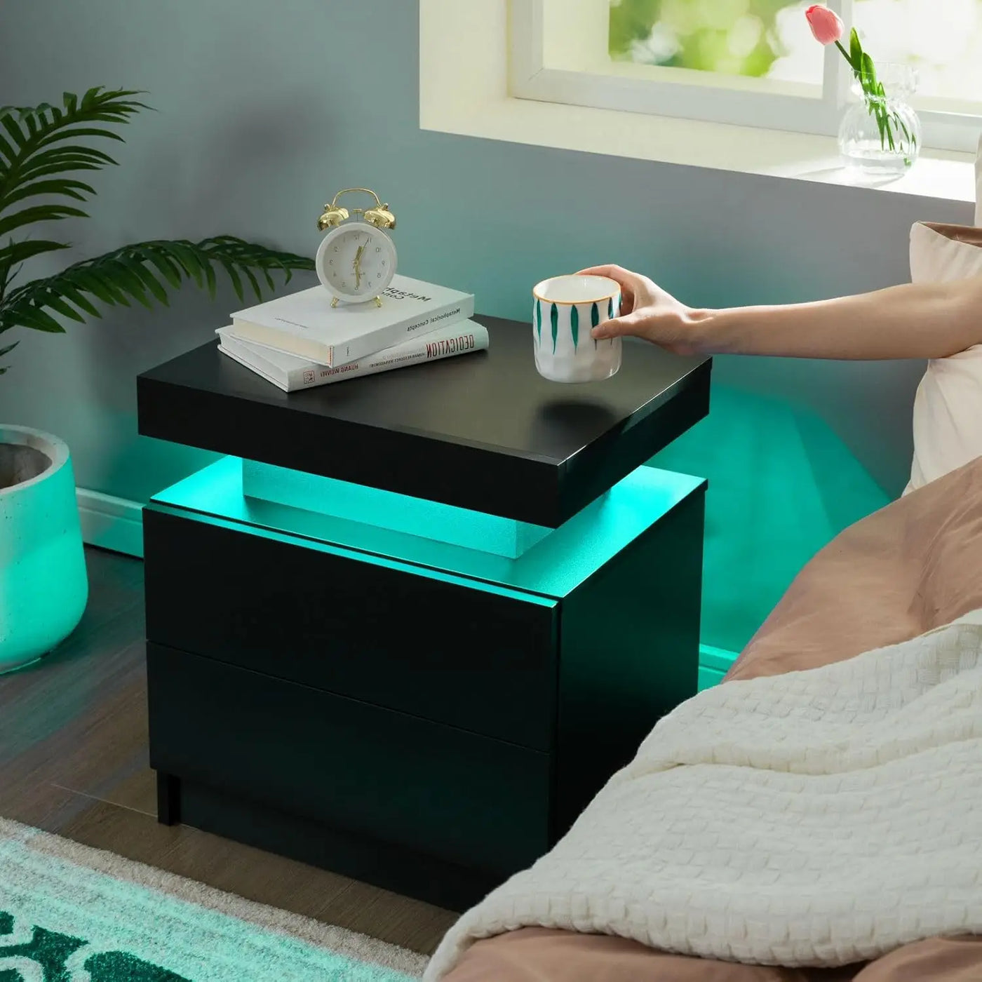 Nightstand Set of 2 LED Nightstand with 2 Drawers, Bedside Table with Drawers for Bedroom, Side Bed Table with LED, Customized