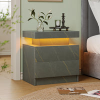 Cubehom LED Bedside Table with 2 Drawers Modern Bedside Table LED Nightstands for Bedroom