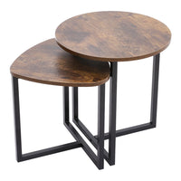 Voltsify Brown Round and Triangular Wooden Tabletop Nesting Side Table Set Modern Coffee Table Bedside Table