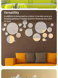 26pcs/Set 3D Round Mirror Wall Sticker Self-Adhesive Diy Decoration Bedroom Living Room Bathroom Background Decoration