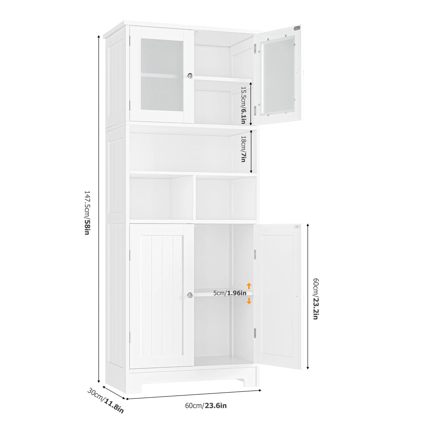 Bathroom wardrobe High, Bathroom wardrobe High wardrobe with 4 Doors Adjustable Floor Kitchen wardrobe High wardrobe Wood