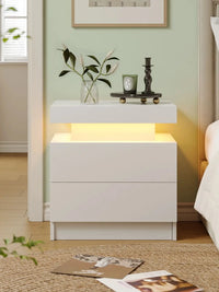 Cubehom LED Bedside Table with 2 Drawers Modern Bedside Table LED Nightstands for Bedroom