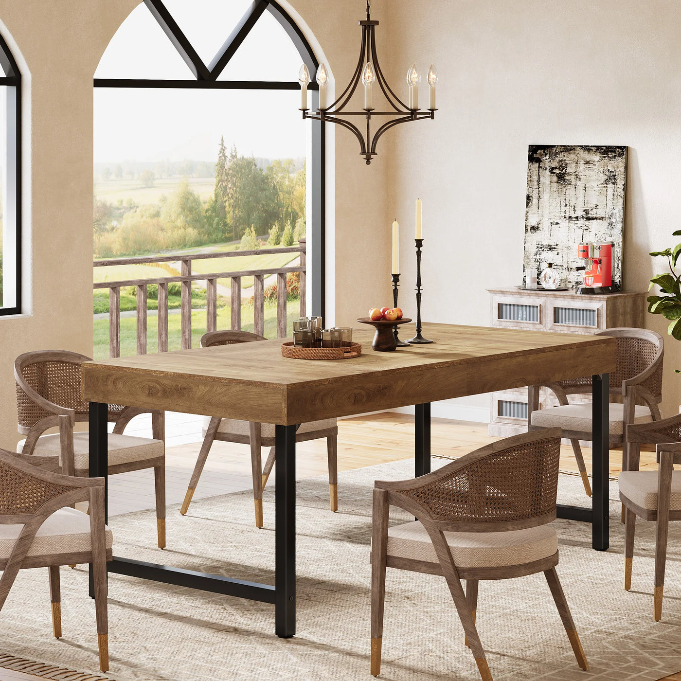 Tribesigns Farmhouse Dining Table for 4-6 People 55 Inches Industrial Rectangular Kitchen Dinner Table with Heavy-Duty Metal Leg