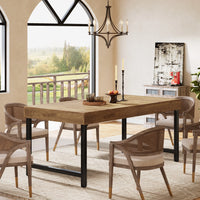 Tribesigns Farmhouse Dining Table for 4-6 People 55 Inches Industrial Rectangular Kitchen Dinner Table with Heavy-Duty Metal Leg