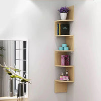 Haodirect 3/5 Layer Wooden Corner Shelf Living Room Bedroom Bookcase Floating Corner Shelf Modern Simple Home Decoration