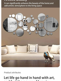 26pcs/Set 3D Round Mirror Wall Sticker Self-Adhesive Diy Decoration Bedroom Living Room Bathroom Background Decoration