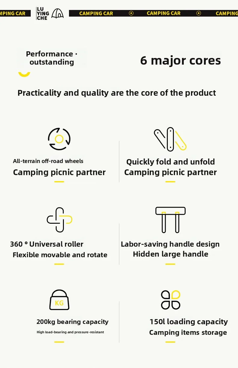 Outdoor camper trolley case picnic tools car foldable movable dining table multi-functional camp car