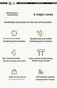 Outdoor camper trolley case picnic tools car foldable movable dining table multi-functional camp car
