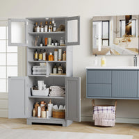 Bathroom wardrobe High, Bathroom wardrobe High wardrobe with 4 Doors Adjustable Floor Kitchen wardrobe High wardrobe Wood