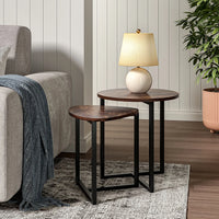 Voltsify Brown Round and Triangular Wooden Tabletop Nesting Side Table Set Modern Coffee Table Bedside Table